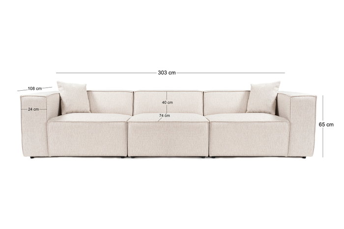 Atelier Del Sofa Sofá de 3 Plazas Lora - Marrón Claro | 303x108x65 cm